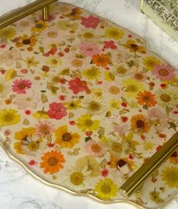 Colorful Resin Flower Tray - Ideal as Serving Tray, Vanity Tray and as a Unique Handmade Gift