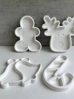 Christmas Decoration Silicone Tray Molds-Elk Tray Concrete Mold-Gingerbread Man Candy Plate Mold-Resin Bell Jewelry Storage Tray Mould