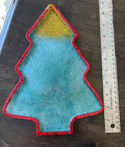 Handmade Christmas Tree Resin Tray: Glitter Holiday Decor | Green Plate