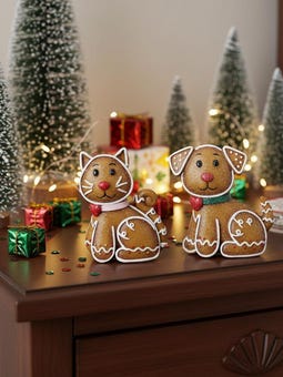 Resin Gingerbread Dog or Cat Figurine Christmas Decoration Holiday Decor Gift