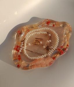 Resin Jewelry Tray with Peach Dried Flowers – Handmade Floral Trinket Dish