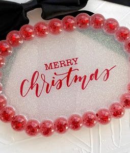 Handcrafted Red and White Resin Tray: Christmas Vanity Decor