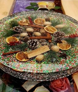 Epoxy Resin Christmas Tray, Pinecones, Dried Oranges, Handmade