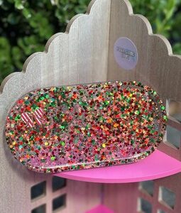 Christmas Glitter Decor Tray with Bow