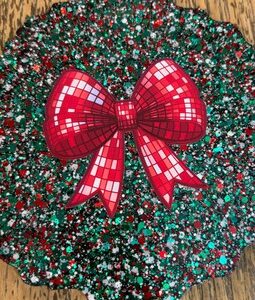 Christmas tray with Red Bow 5 inch by 5 inch