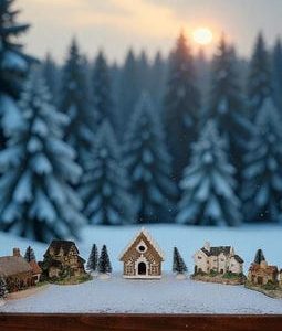 Miniature Cottage Village Set with Trees – 5 Resin Houses incl. David Winter Hay Barn – Holiday Display Décor