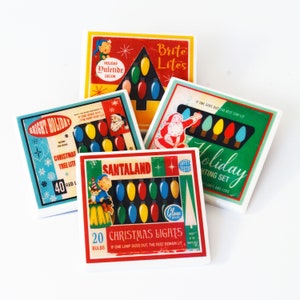 Retro Christmas Lights Coaster Set: Festive Wood & Resin Holiday Decor