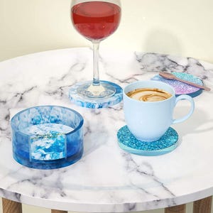 Glitter Resin Coaster Set with Holder: Custom Photo Coasters