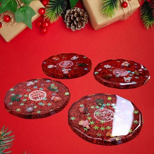 Handmade Christmas Epoxy Coasters, Holiday Sparkle