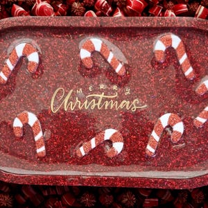 handmade resin Christmas trinket tray With candy canes