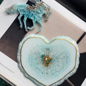 Frosted Resin Ornament Set • Horse & Candy Ornament + Heart Coaster Handmade Epoxy Christmas Decor