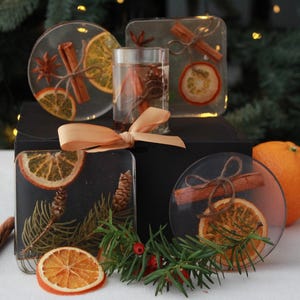 Spice & Citrus Resin Coaster and Candle Holder Christmas Gift Set